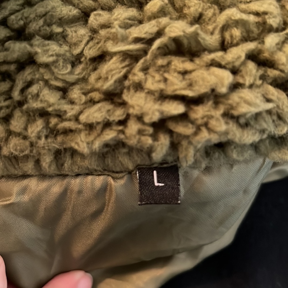 Olive green fuzzy jacket - Fleece Open Front Casual Coat with Pockets size large - Picture 5 of 8
